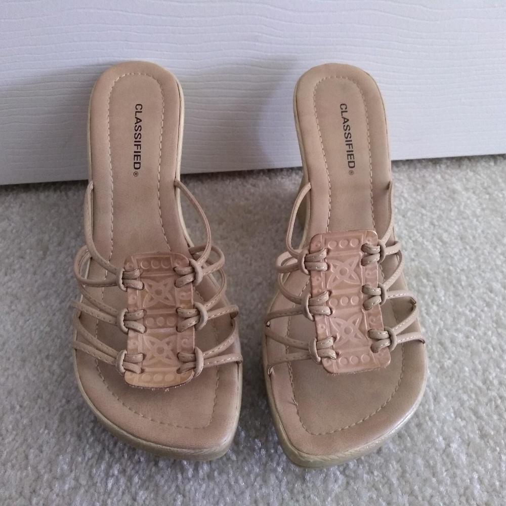 Classified Nude Blush Strappy Wedge Sandals